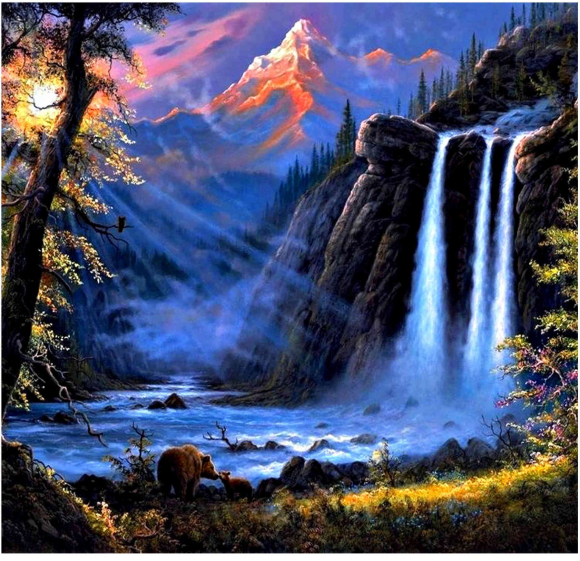 ZX 0588 Водопад, гора, рассвет